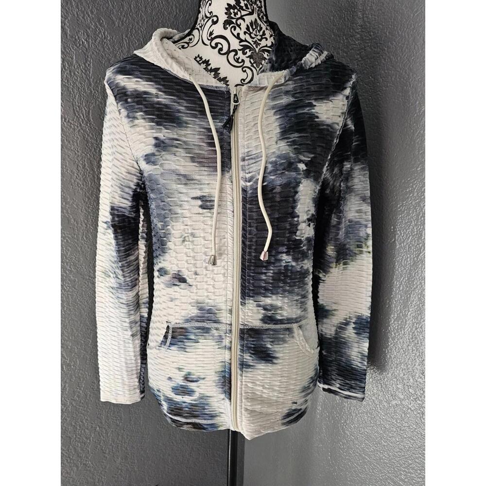 Women's New Mix Sweater Full Zip Size L - XL Jr Fitted Hooded Long Sleeves